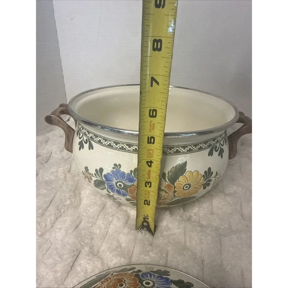 Asta Old Amsterdam Pot Lid Brass Handles Germany Enamel Cottage Cookware EUC 8.5